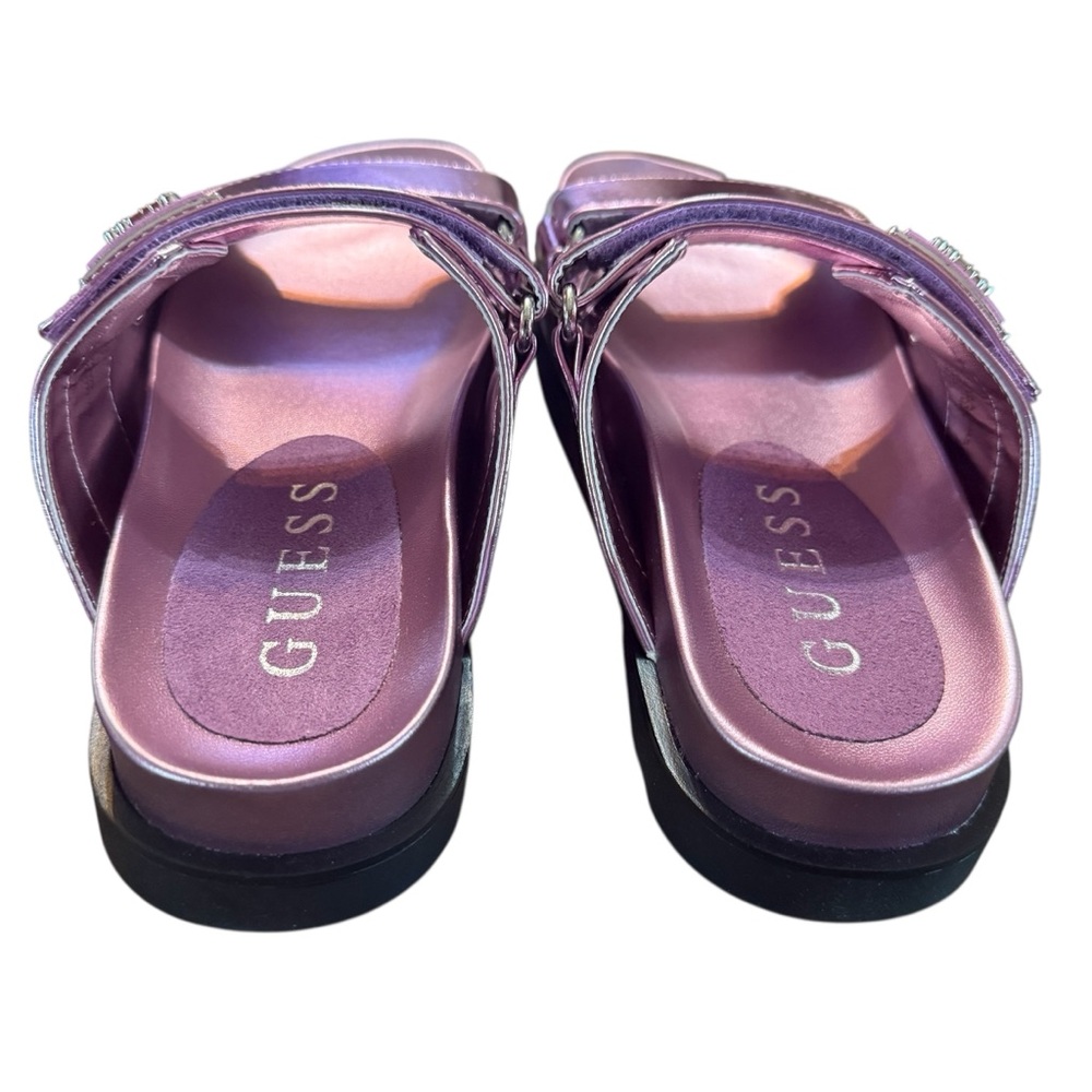 GUESS Fabula Lug-Sole Logo Footbed Sandals Slip On Metallic Pink NEW Size 5 - Picture 4 of 10